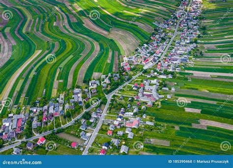Poland from Above. Aerial View of Green Agricultural Fields and Village. Landscape with Fields ...