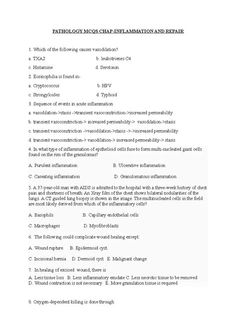 Pathology MCQs: Inflammation and Repair Study Guide - Studocu