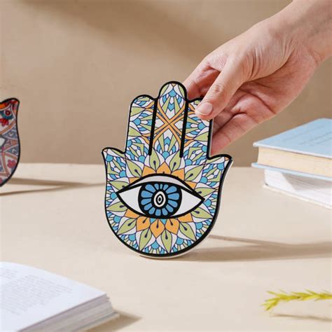 Green Hamsa Hand Decor With Stand Blue