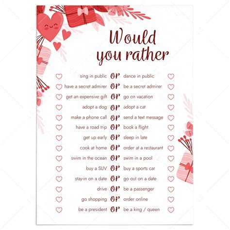 Would You Rather Adult Printables