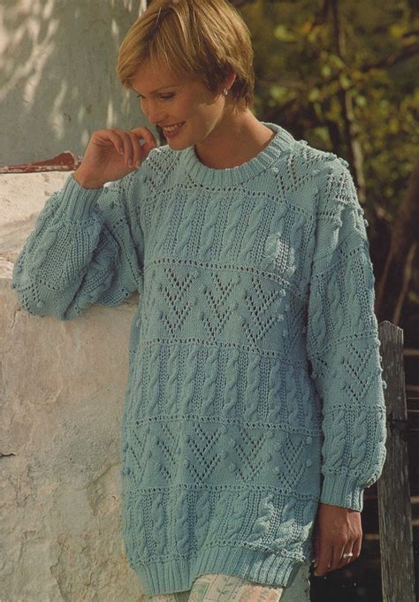 Womens Tunic Sweater Knitting Pattern, Cotton DK, Sizes 30-42 (PDF Pattern)