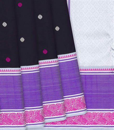 Black Handloom Kanchipuram Korvai Silk Saree With Floral Motifs – RmKV ...
