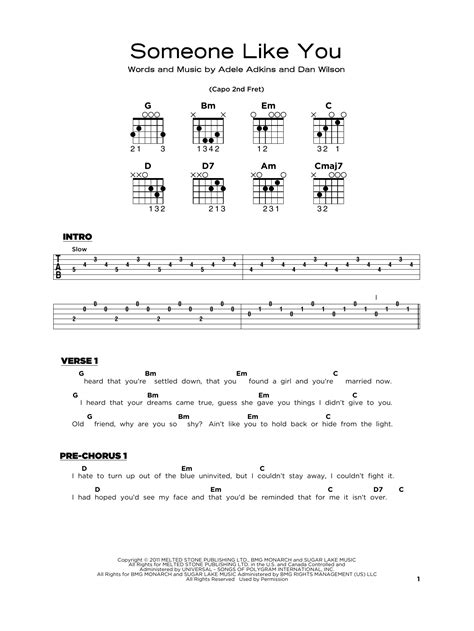 Someone Like You by Adele Sheet Music for Really Easy Guitar at Sheet ...