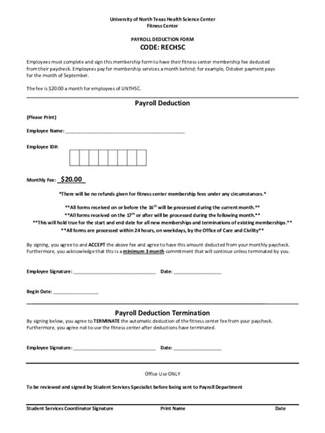 Fillable Online Payroll deduction open for Fit & Rec membership ...
