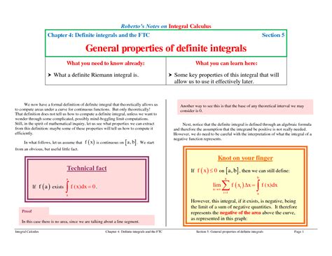 SOLUTION: Definite integrals and the ftc 0ageneral properties of ...