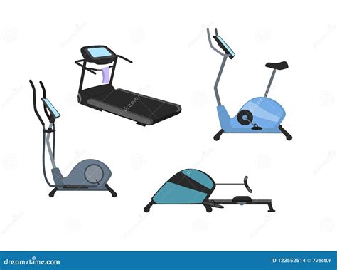Fitness Cardio Machines Set, Treadmill Elliptical Rowing Bike Trainers ...
