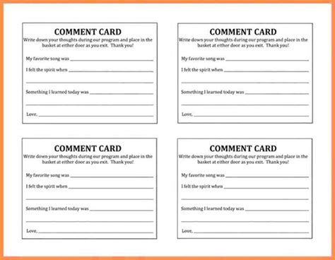 Image result for Comment Card Template