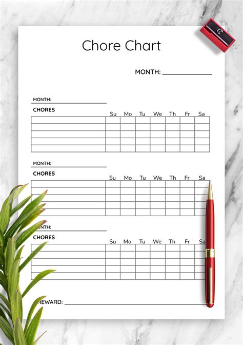 Download Printable Simple Monthly Chore Chart Template PDF