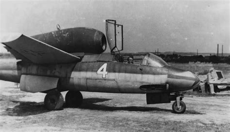 Captured He162 Spatz white 4 W.Nr. 120067 ex JG 1 at Kassel-Waldau 1945 ...
