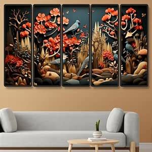 Livin'luxe Set of 5 Madhubani Wall Painting for Living Room, Bedroom ...