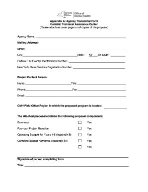 Fillable Online omh ny Appendix A: Agency Transmittal Form - omh ny Fax ...