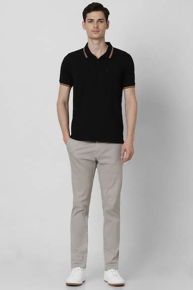 Buy Men Black Textured Polo Neck T-shirt Online - 39839927 | Peter England