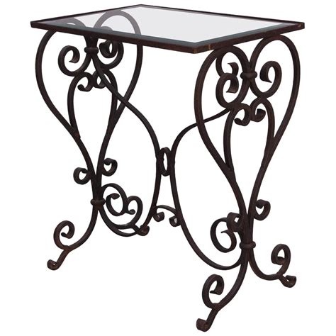 Wrought Iron Side Table with Glass Top For Sale at 1stdibs