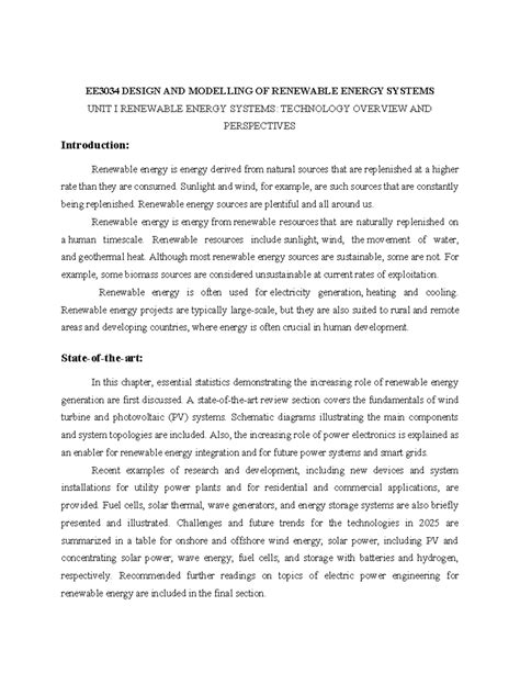 Dmres Unit 1 Notes - EE3034 DESIGN AND MODELLING OF RENEWABLE ENERGY ...
