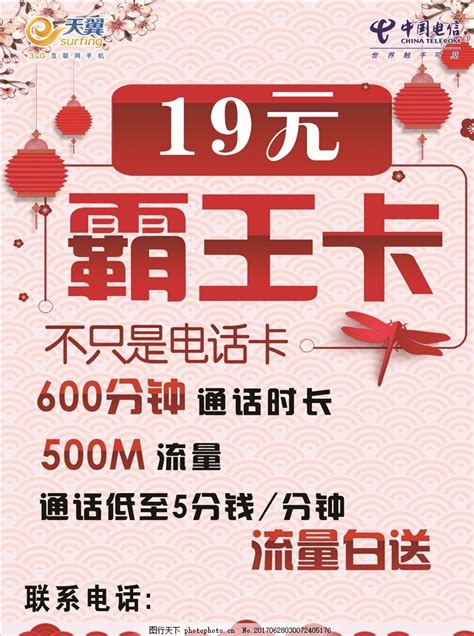 中国电信19元霸王卡图片_其他_海报-图行天下素材网