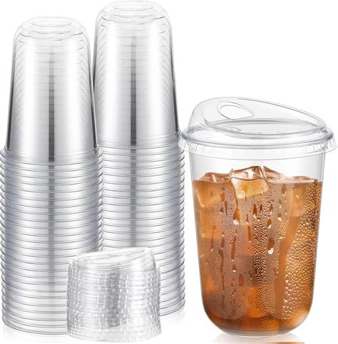 Amazon.com: Ziliny 50 Sets Clear Plastic Coffee Cups with Sip Lids ...