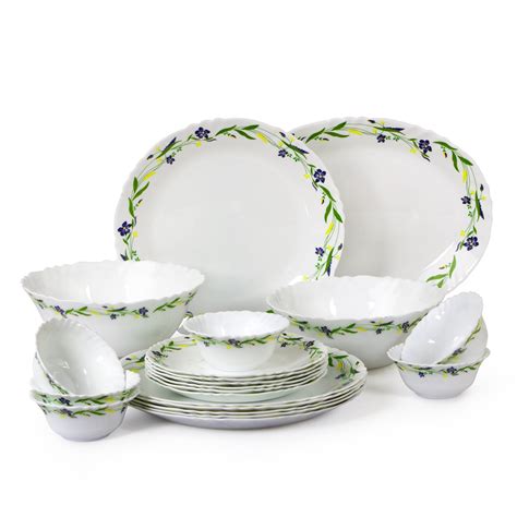 Cello Imperial Amazon Creeper Opalware Dinner Set, 21 Pieces, White ...