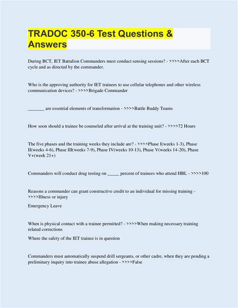 TRADOC 350-6 Test Questions & Answers | with 100% Correct Answers ...