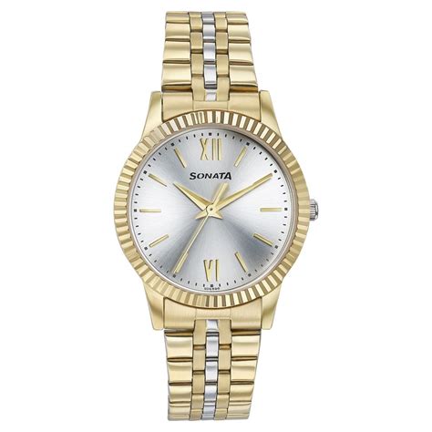 Buy Online Sonata Glam Gold Quartz Analog Silver Dial Stainless Steel ...