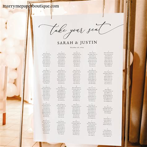 Alphabetical Wedding Seating Chart Template Classic & - Etsy UK