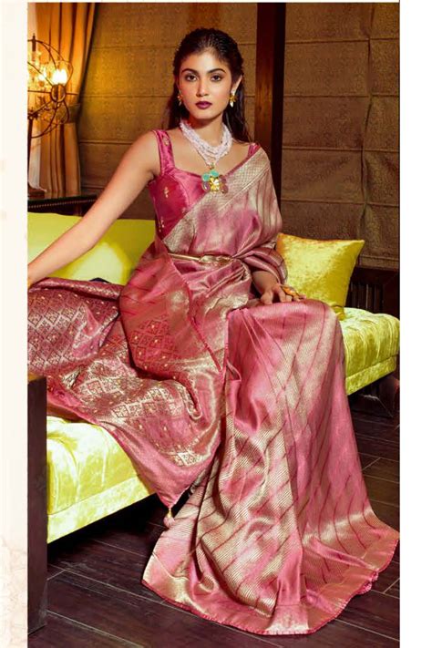 Buy Chestnut Pink Zari Woven Satin Silk Saree Online - MySilkLove