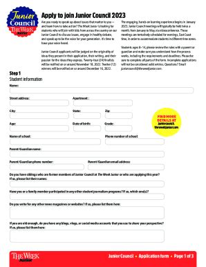 Fillable Online Apply to Junior Council NOW! We're... - The Week Junior ...