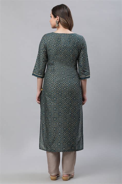 Buy Green Round Neck Cotton Blend Straight Kurta Online for Woman ...