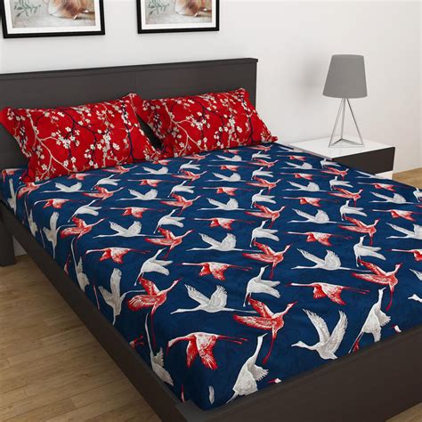 Buy Art of Asia Cotton 180TC Printed 3Pcs Fitted King Bedsheet Set from ...