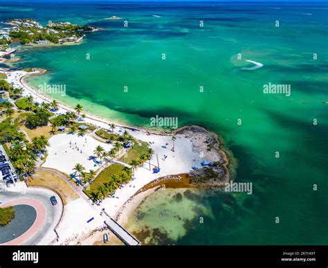 Aerial view of Sombrero Beach with palm trees on the Florida Keys ...