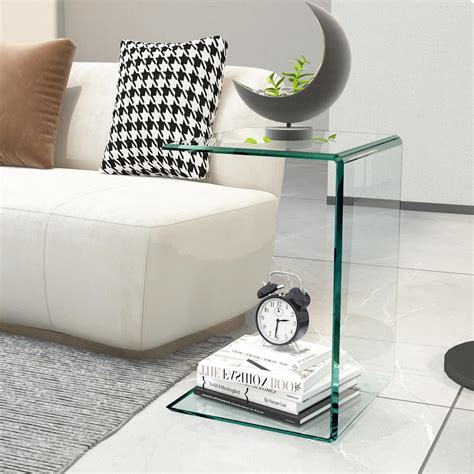 Amazon.com: Glass End Table C Shaped Side Table Clear Tempered Glass ...
