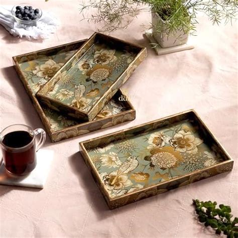 DULI Set of 3 MDF Wood Enamel Coated Multipurpose Trays| Serving Tray ...