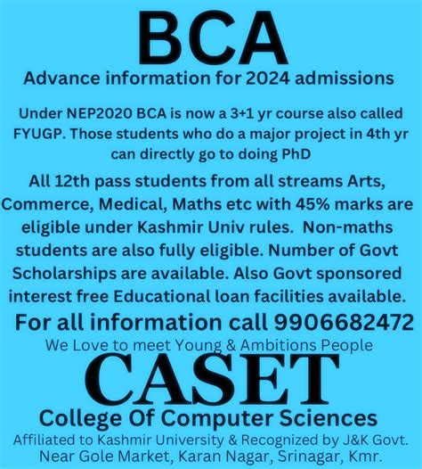 BCA Admissions - 2024 (NEP 2020) under Kashmir University in CASET ...