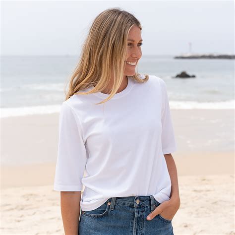 Womens White Elbow Sleeve Crew Neck - The Classic T-Shirt Company