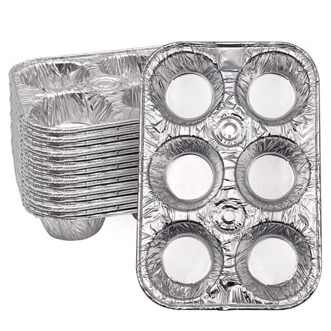 SONGLAM 20-Pack Disposable Foil Muffin Pans - Aluminum 6 Cup Baking ...