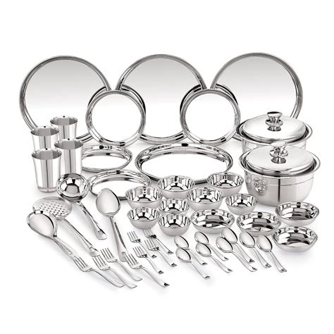 Neelam Stainless Steel Delight Solid Dinner Set, 46 Pieces | Occasions ...