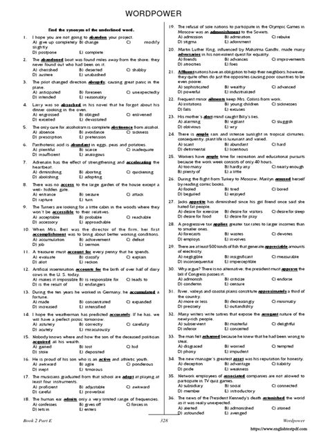 Advanced Level Synonym Questions Wordpower Test | PDF