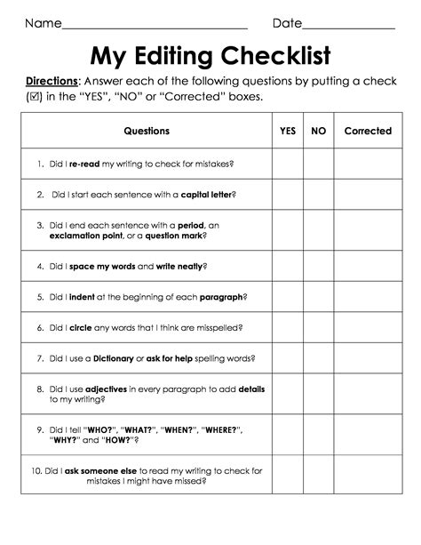 Free Printable Editing Checklist