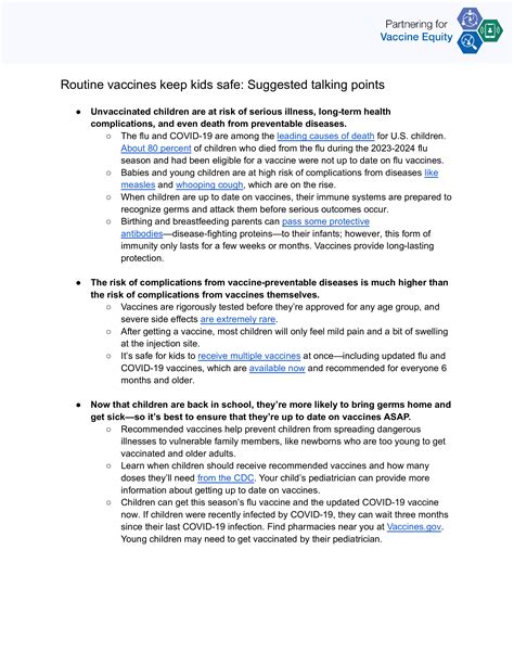 Talking Points and FAQs: Routine Vaccines Keep Kids Safe (English ...