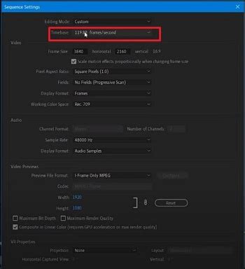 Image result for Change Project Frame Rate PR