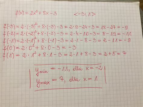 Oblicz najmniejsza i największa wartość funkcji f(x)=2x^2+8x-3 w ...