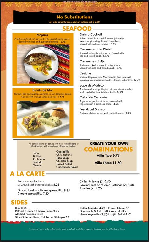 Menu at Viva Villa Mexican Restaurant, Thomson
