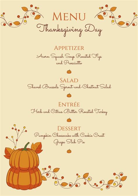 Thanksgiving Menu Template Free Printable