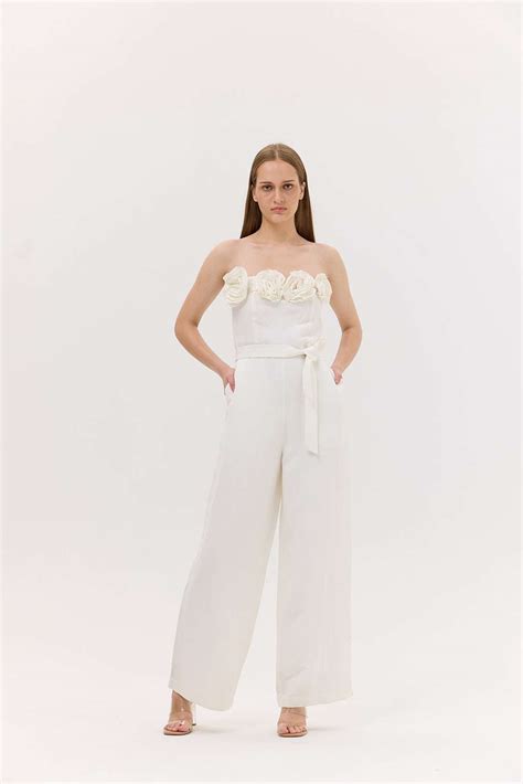 Linen White Corsage Jumpsuit