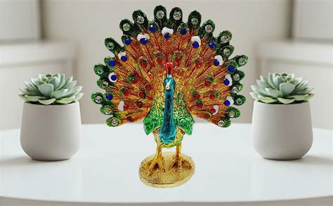 Buy ART FLAUNTS Peacock Showpiece Bejeweled Statue for Mandir Temple ...