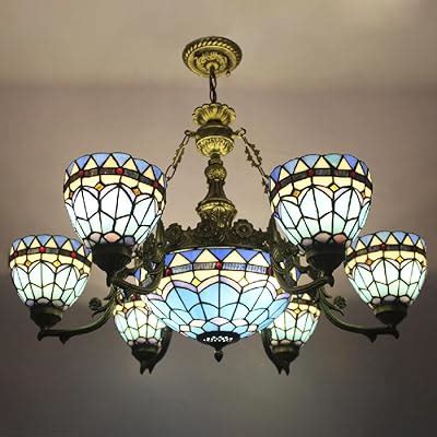 Aeyee Tiffany Style Chandelier Blue Stained Glass Ceiling India | Ubuy
