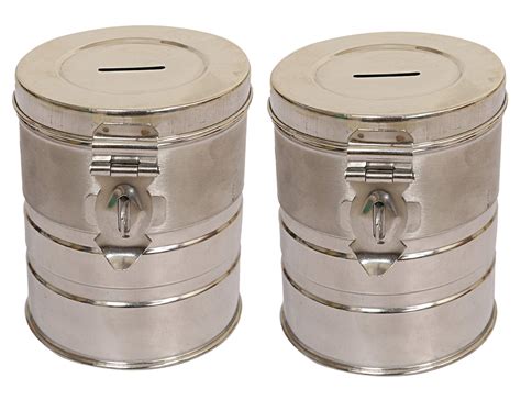 Kuber Industries 2 Piece Stainless Steel Coin Bank Set, Silver ...