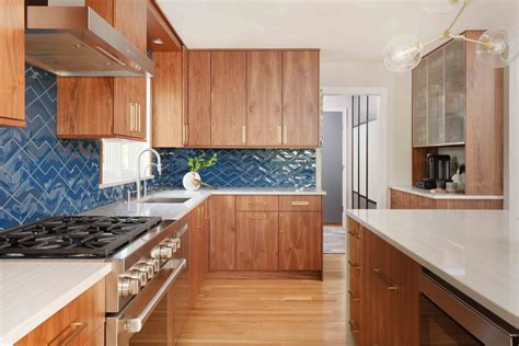 Mid Century Modern Walnut Kitchen with Cobalt Blue Accent - Normandy ...