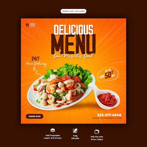 Food menu and restaurant social media banner template | Free PSD