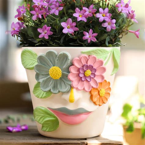 Amazon.com : GUGUGO Unique Face Flower Plant Pots, Colorful Cute ...