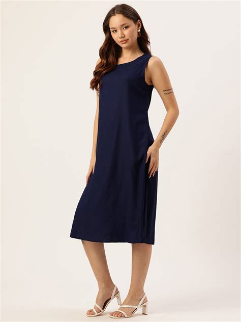 Blue Round Neck Midi Dress With Shrug – Amukti - The Women's Ethnic ...